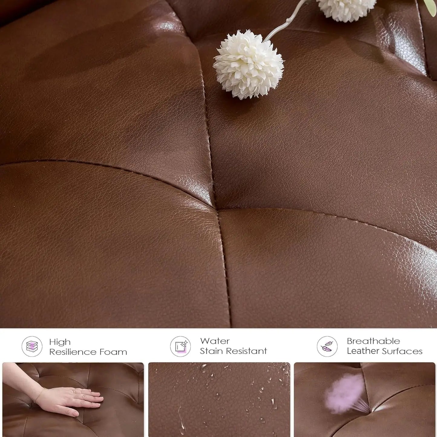 62" Brown Leather Loveseat with USB Ports & Cup Holders, Mid-Century Modern Tufted Sofa for Living Room, Office, Dorm