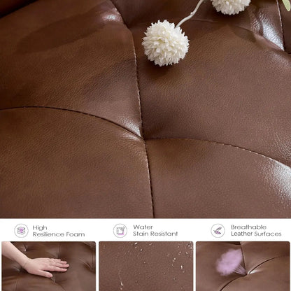 62" Brown Leather Loveseat with USB Ports & Cup Holders, Mid-Century Modern Tufted Sofa for Living Room, Office, Dorm