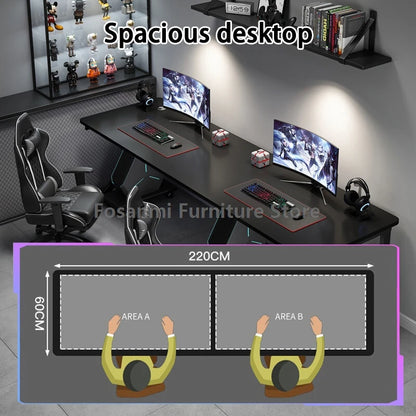 Large 2-Person Gamer PC Desk with K-Shaped Leg Modern Office Double Computer Desks Spacious Home Study Gaming Long Table for Two