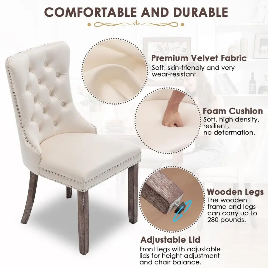 Velvet Upholstered Dining Chairs Set of 4 Ring Pull Trim Tufted Button Back Living Room Bedroom Kitchen, Customized