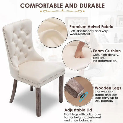 Velvet Upholstered Dining Chairs Set of 4 Ring Pull Trim Tufted Button Back Living Room Bedroom Kitchen, Customized