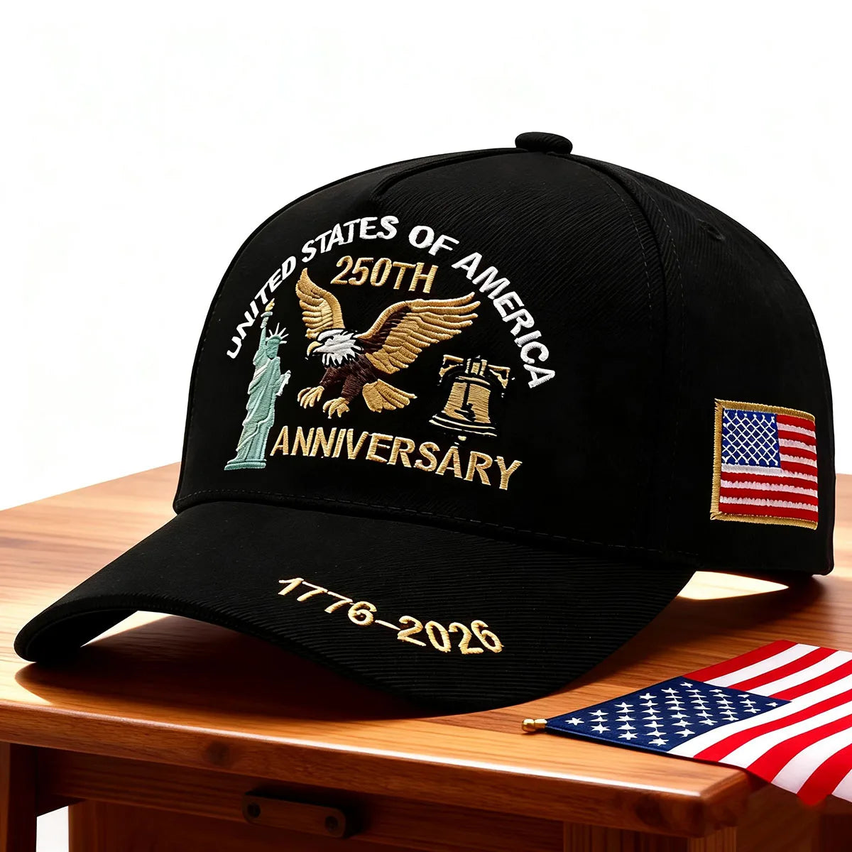 ABLECAP USA 250th Anniversary Hat Embroidered Eagle Liberty Bell Baseball Cap Men Women Patriotic American Flag Snapback Hat
