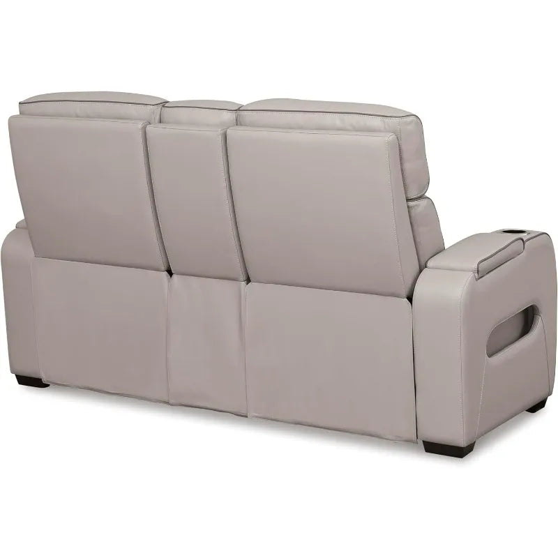 Modern Power Reclining Loveseat with Leather Match, USB Ports and LED Lighting