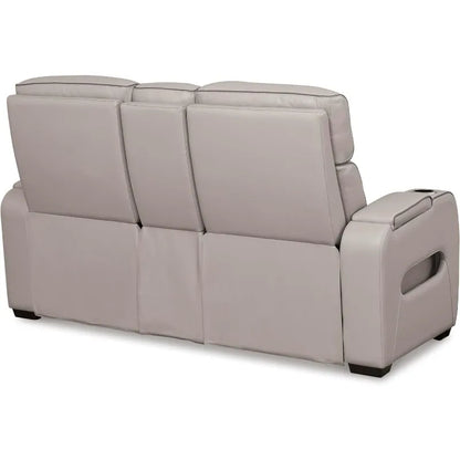 Modern Power Reclining Loveseat with Leather Match, USB Ports and LED Lighting
