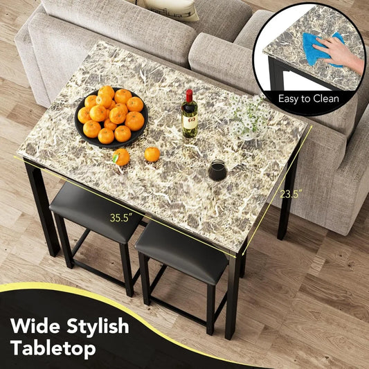 Compact Dining Set for Two with Counter Height Table and Upholstered Stools, Ideal for Breakfast Nook