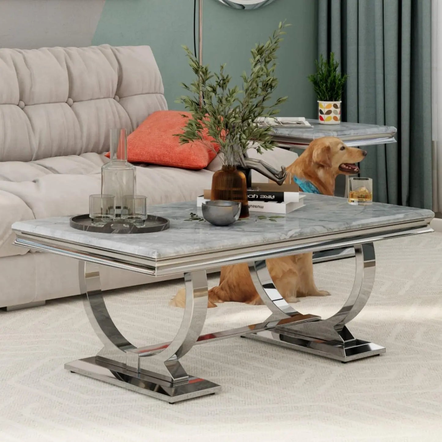 Coffee Table, Rectangle Marble Living Room Tea Table, Elegant Coffee Table for Living Room, Guest Hall