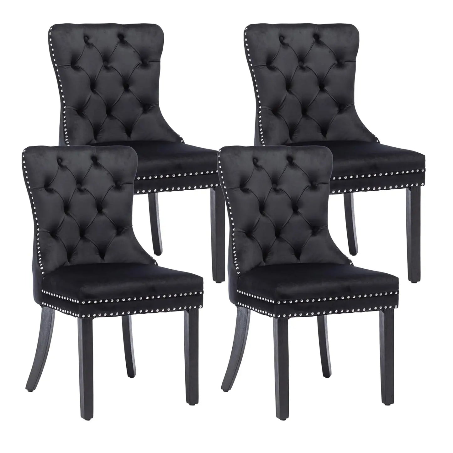 Velvet Dining Chairs Set of 4, Upholstered High-end Tufted Dining Room Chair with Nailhead Back Ring Pull Trim, Customized