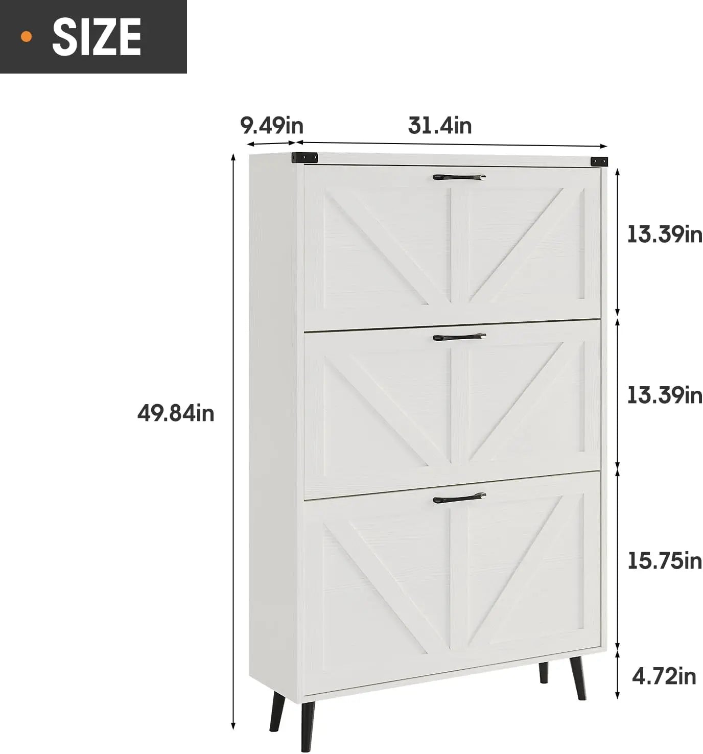 Vabches Shoe Storage Cabinet wtih 3 Flip Drawers Freestanding Shoe Cabinet with Wood Legs Slim Shoe Rack Organizer for Entryway