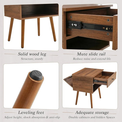 Hidden Compartment Nightstands, Mid Century Modern Concealment Furniture, Bedside Table with Wood Legs, End Table with Storage