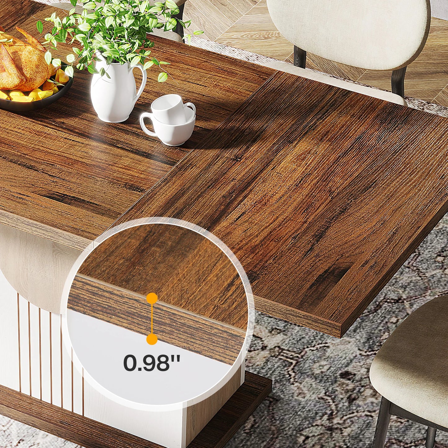 Tribesigns 55" Rectangular Dining Table for 4 to 6 People, Farmhouse Wood Dinner Table for Kitchen, Dining Room & Living Room