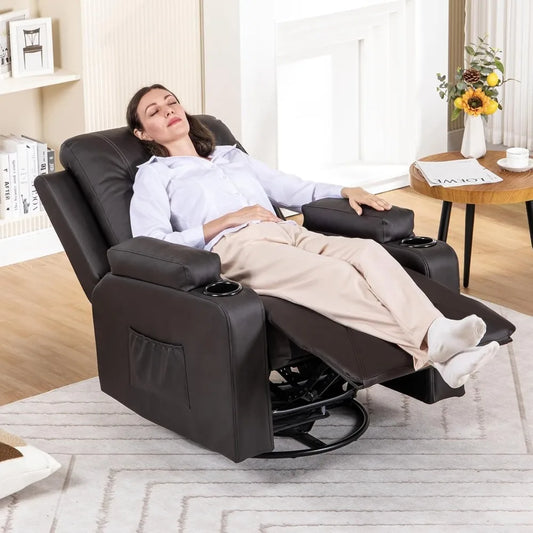 Swivel Rocker Recliners, Massage and Heat Reclining Chair, Reclining Sofa with Side Pockets,Cup Holders for Living Room