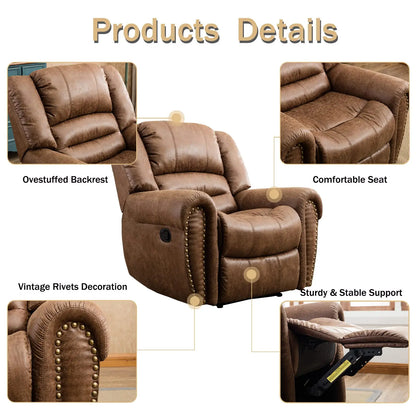Leather Recliner Chair Manual Recliner Chair with Comfortable Arms and Back Single Sofa for Living Room