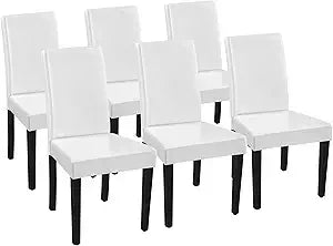 Dining Chairs Set of 6 Faux Leather Modern Dining Room Chairs with Rubberwood Legs and Padded Seat for Kitchen/Living Room/Rest