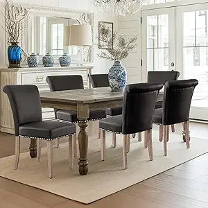 Dining Chairs Set of 4, Faux Leather Dining Room Chairs, Upholstered Parsons Chairs for Dining Room Kitchen Side Chair with Stu