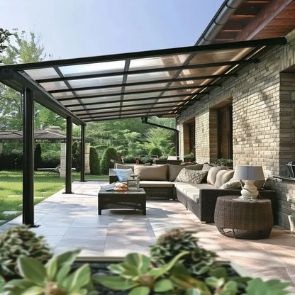 Retractable Aluminum Louvered Pergola Motorized Electric Garden Pavilion with Remote Control, Multiple Shading Scenarios
