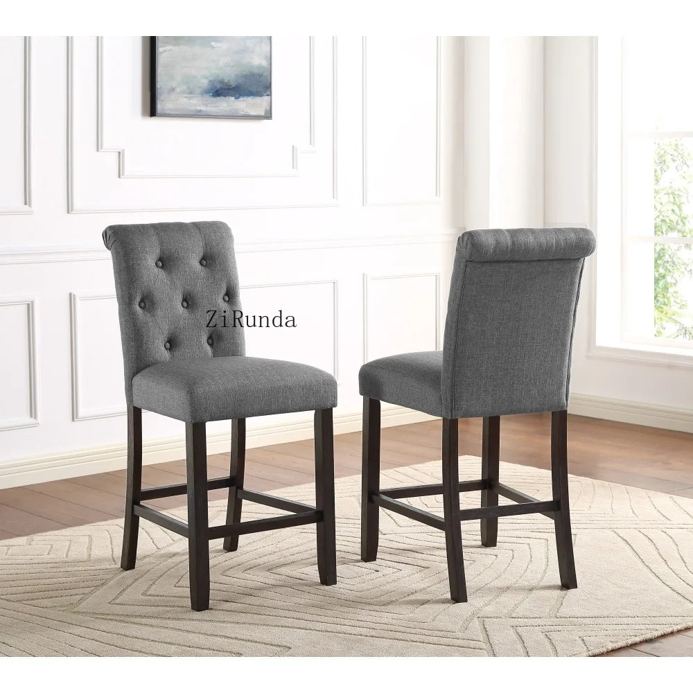 Leviton Solid Wood Tufted Asons Counter Height Stool, Set of 2, Grey