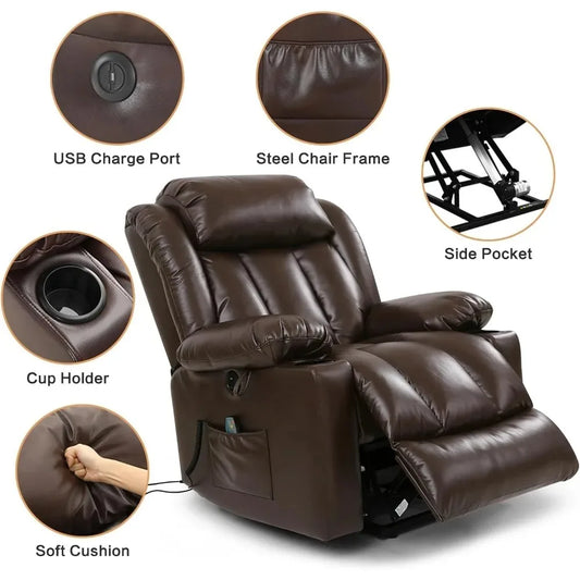 Power Lift Recliner Chair for Elderly Breathable Leather Recliner Chair with Massage and Heat for People Limited Mobility & Remo