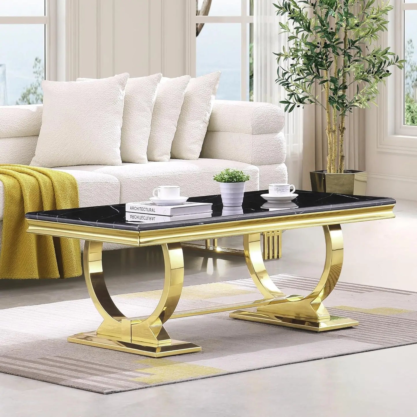 Coffee Table, Rectangle Marble Living Room Tea Table, Elegant Coffee Table for Living Room, Guest Hall