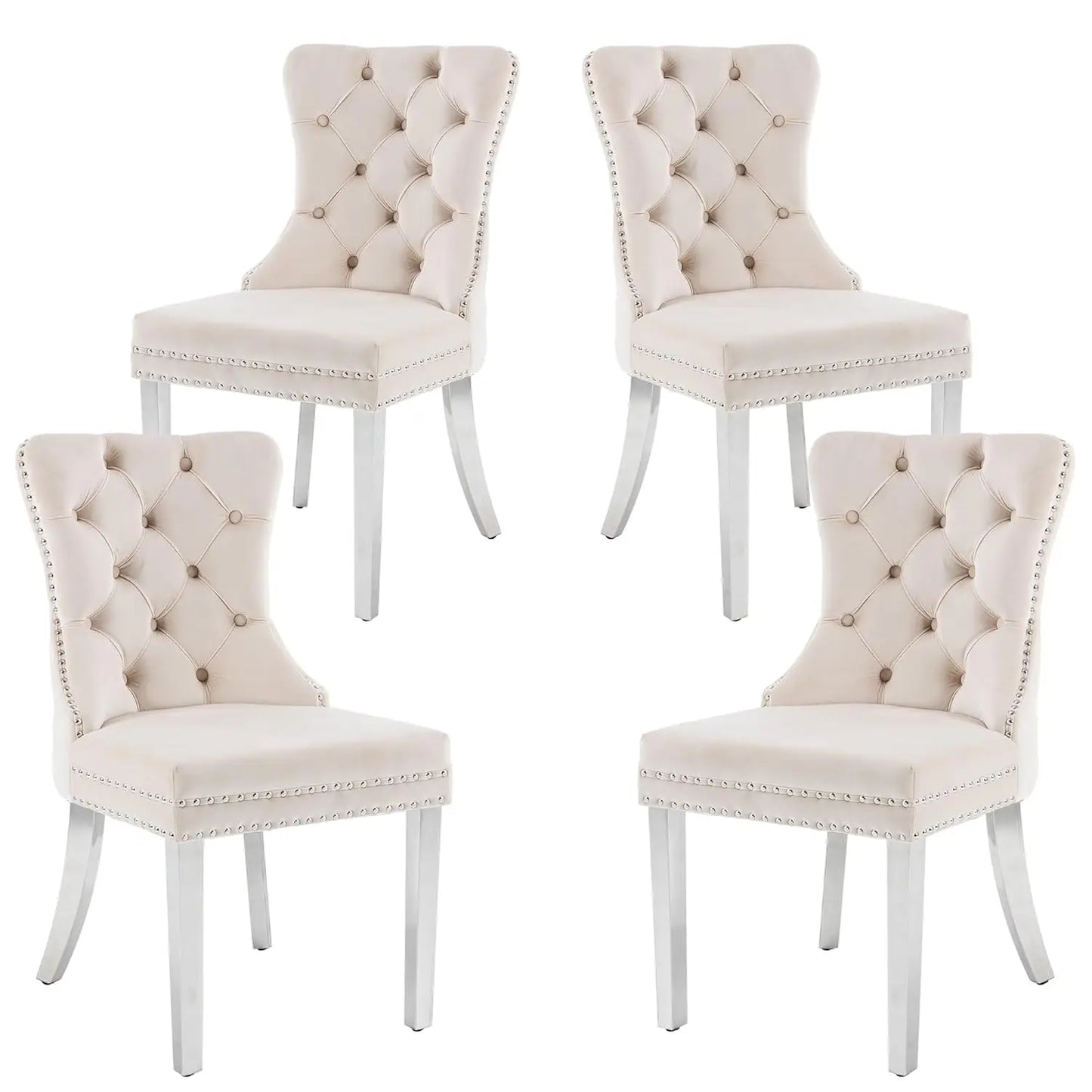 Velvet Dining Chairs Set of 4, Upholstered High-end Tufted Dining Room Chair with Nailhead Back Ring Pull Trim, Customized