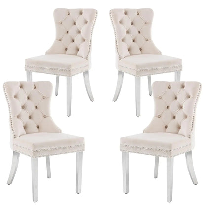 Velvet Dining Chairs Set of 4, Upholstered High-end Tufted Dining Room Chair with Nailhead Back Ring Pull Trim, Customized