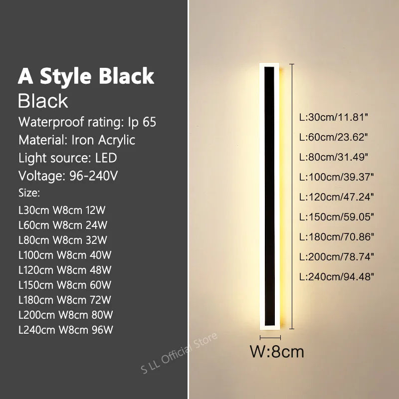 Modern Modern Waterproof outdoor Long Strip LED wall lamps IP65 Aluminum Wall Light Garden porch Sconce Lights 110V 220V wall washer