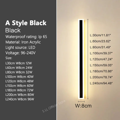 Modern Modern Waterproof outdoor Long Strip LED wall lamps IP65 Aluminum Wall Light Garden porch Sconce Lights 110V 220V wall washer