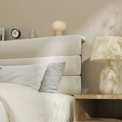 King Size Bed Frame, Platform Bed Frame with Velvet Upholstered Headboard, No Box Spring Needed, Sturdy Metal Support, Noise Fr