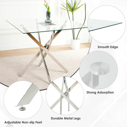 5pc Glass Dining Set Modern Minimalist Square Table & 4 Tufted Chairs 36in Grey for Small Space, Customized