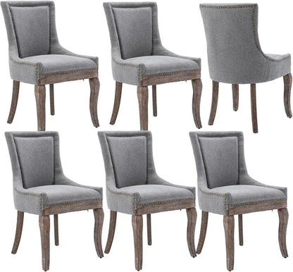 Modern Dining Chairs Set of 6, High Back Dining Chairs with Solid Wood Legs, Upholstered Fabric Dining Room Chairs