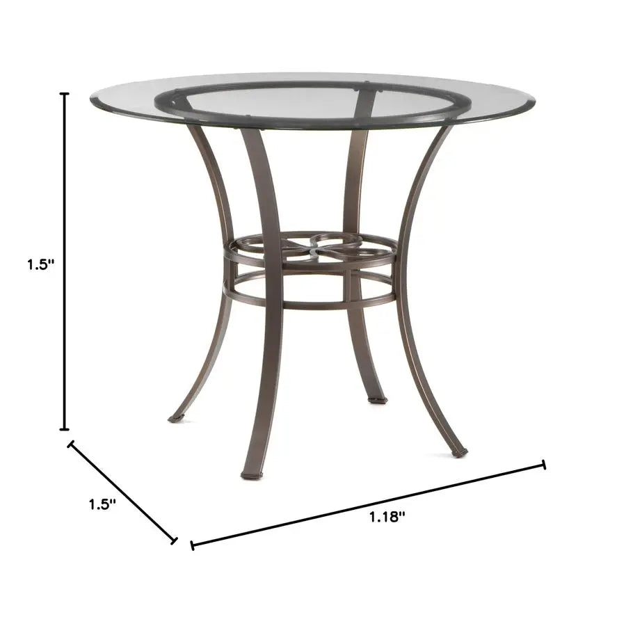 Lucianna Round Glass Top Dining Table with Metal Frame, Dark Brown