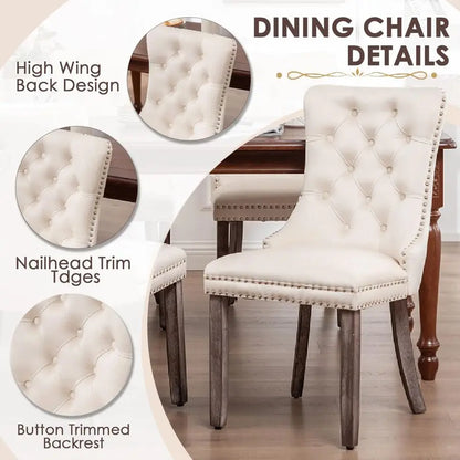 Velvet Upholstered Dining Chairs Set of 4 Ring Pull Trim Tufted Button Back Living Room Bedroom Kitchen, Customized