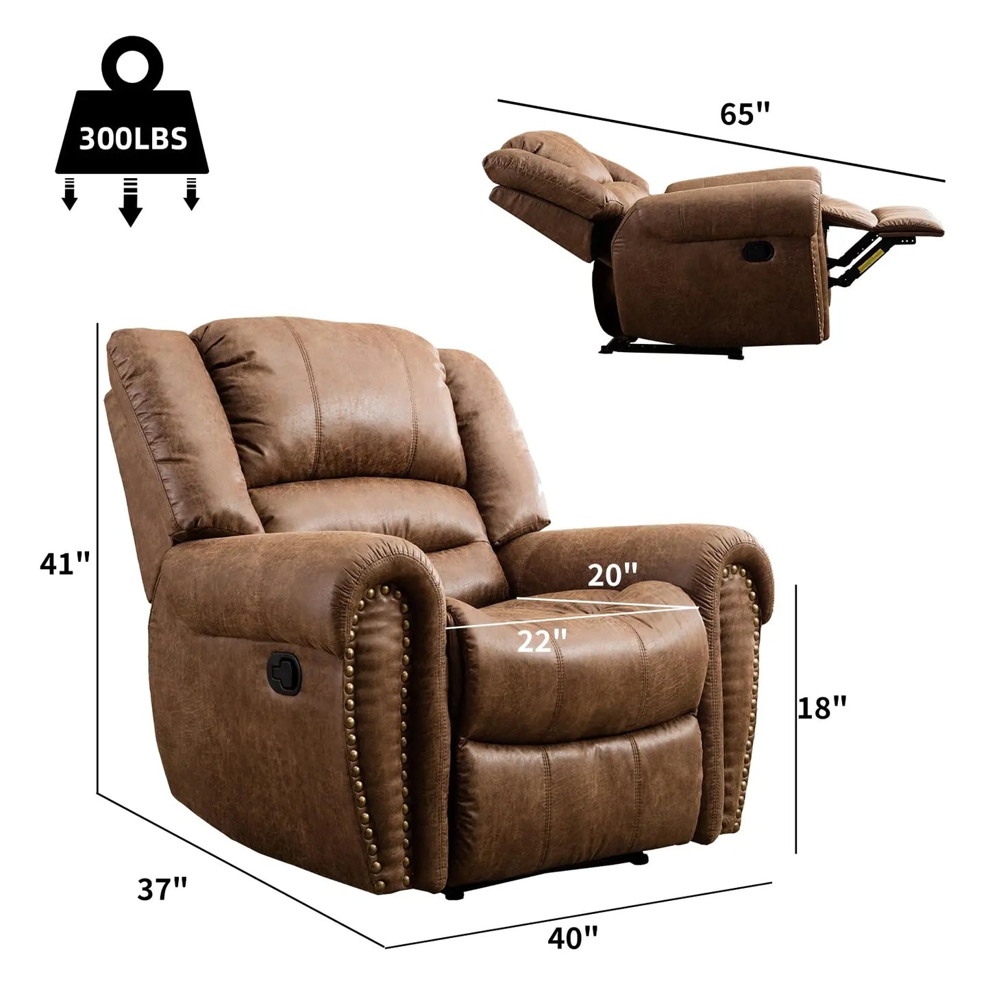 Leather Recliner Chair Manual Recliner Chair with Comfortable Arms and Back Single Sofa for Living Room
