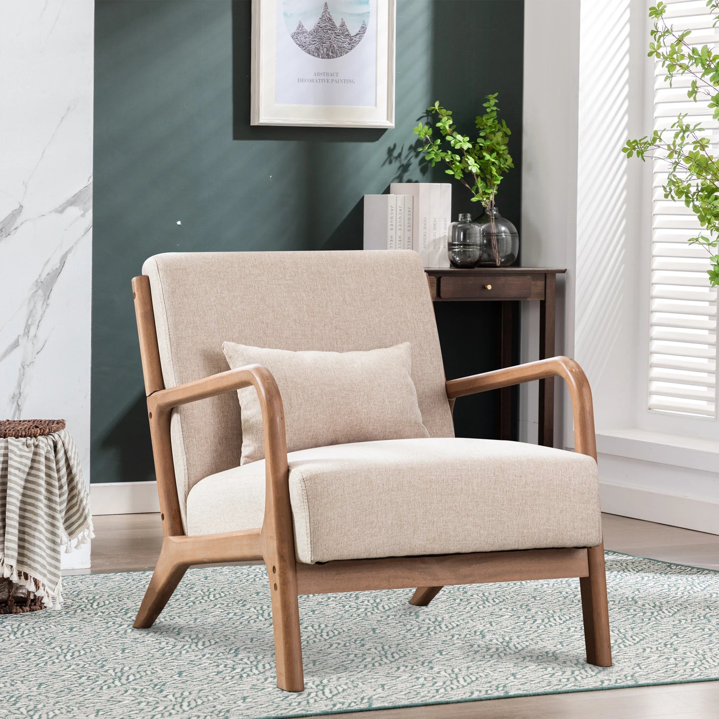 29*33*26 Inch Solid Color Solid Wood Living Room Chair 105° Backrest Non-Slip Casual Bedroom Chair With Pillow