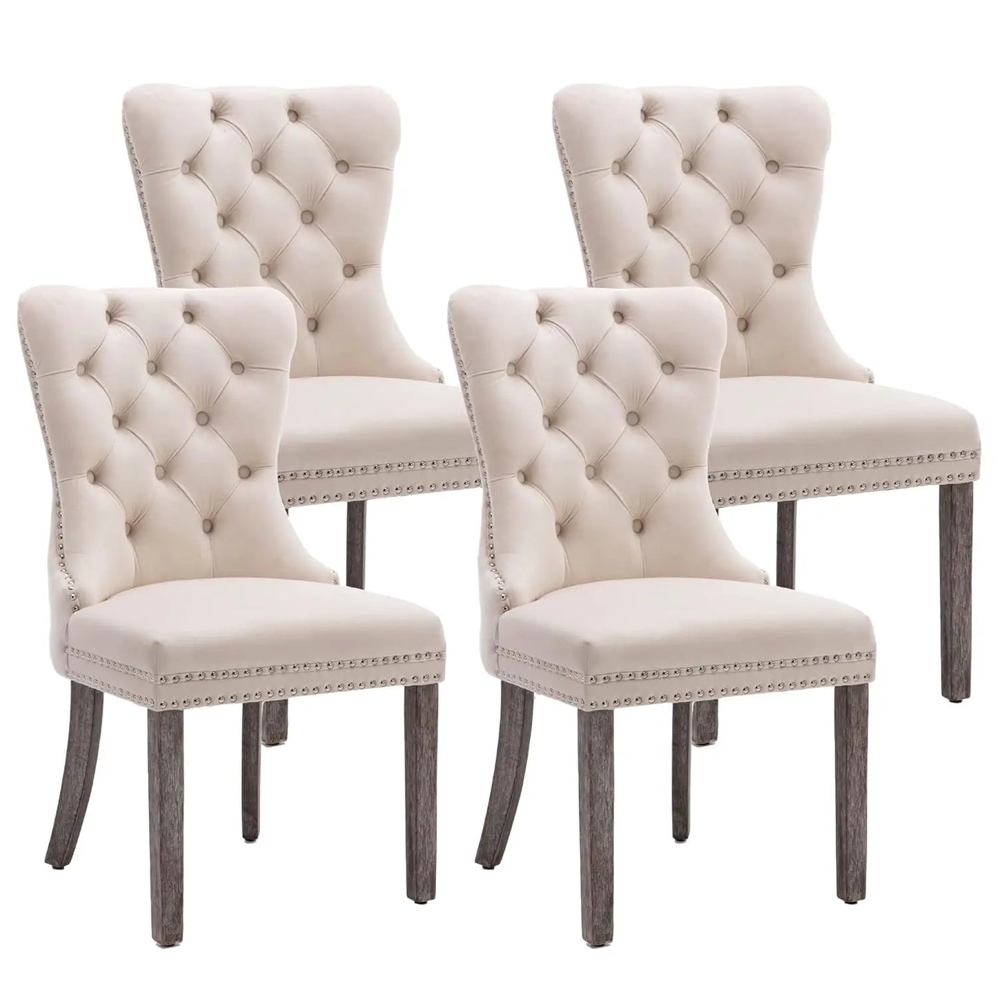 Velvet Dining Chairs Set of 4, Upholstered High-end Tufted Dining Room Chair with Nailhead Back Ring Pull Trim, Customized