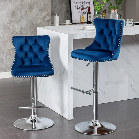 2PCS Swivel Velvet Bar Stools Counter Height Adjustable Seat 360