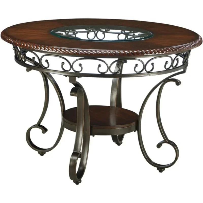 45" Round Glass Top Dining Table, Brown