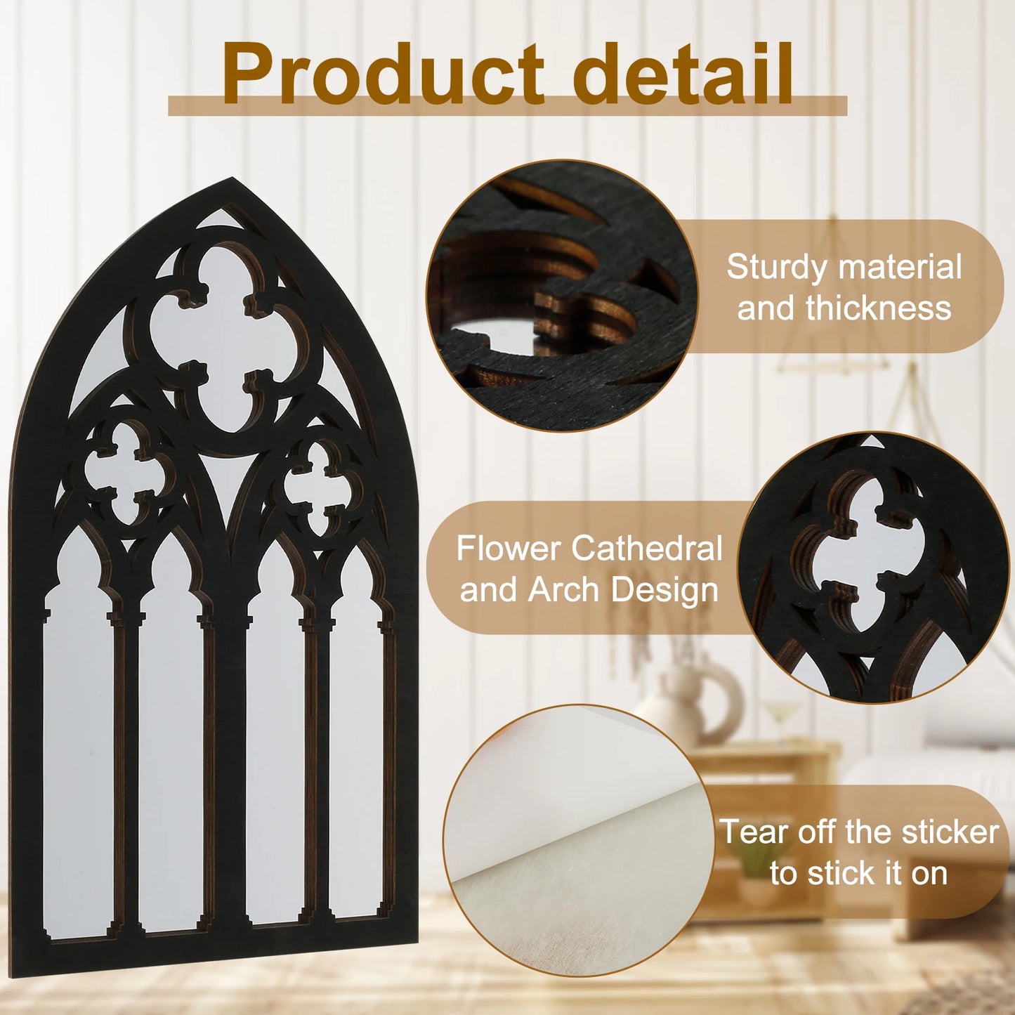 3-piece set of acrylic Gothic cathedral window mirrors Baroque home decoration wall mirrors suitable for living rooms