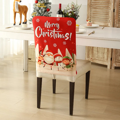 1PC Christmas Chair Back Cover Red Classic Christmas Pattern Merry Christmas For Restaurant Hotel Holiday Party Decoration