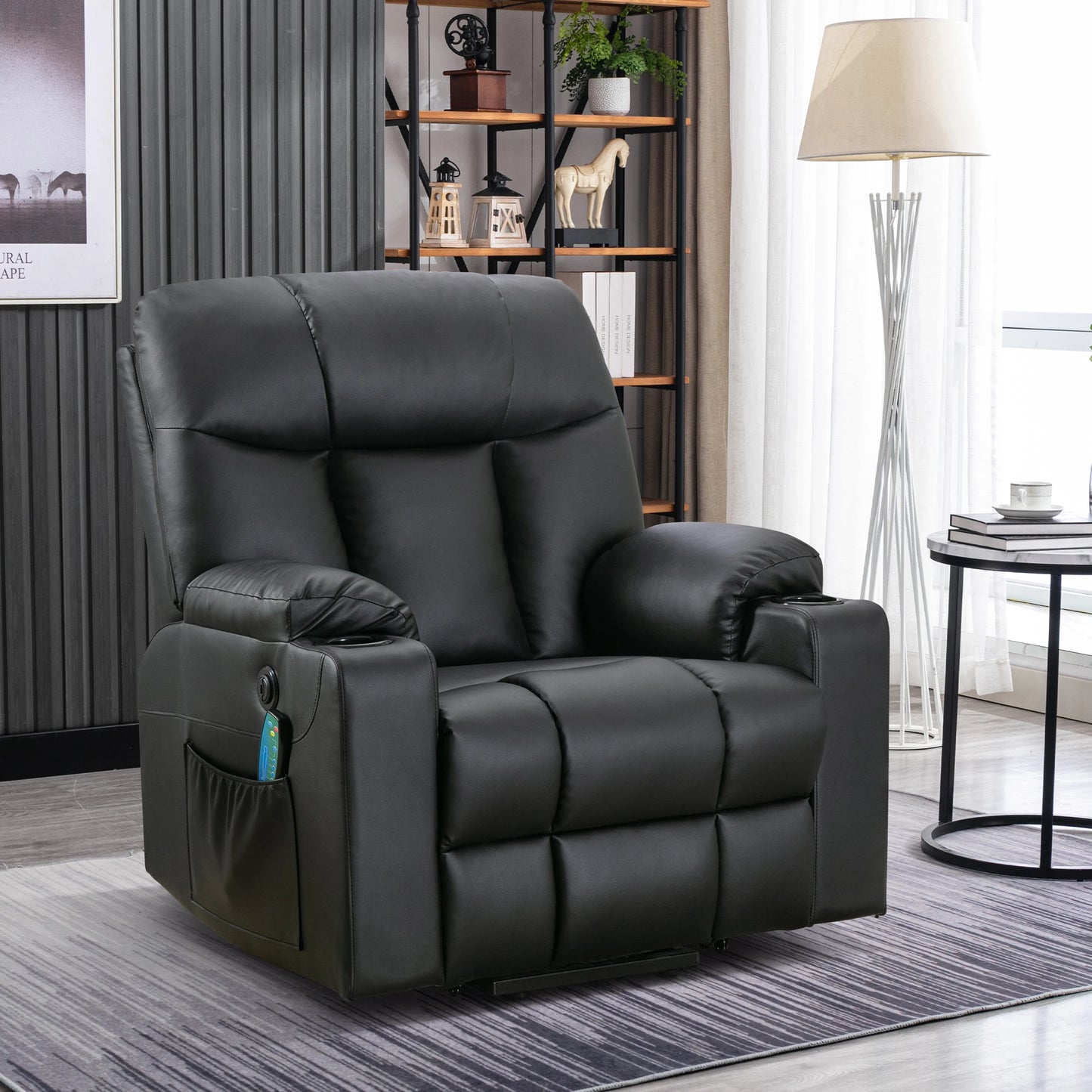 EBELLO 26" Extra Wide Lift Chair with Heat and Massage, Faux Leather Power Lift Recliner Massage Chair with 2 Cup Holders