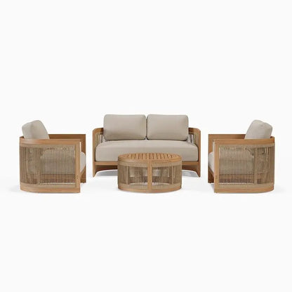 Nordic Style Outdoor Teak Woven Sofa Set Weather-Resistant Comfortable for Patios And Gardens