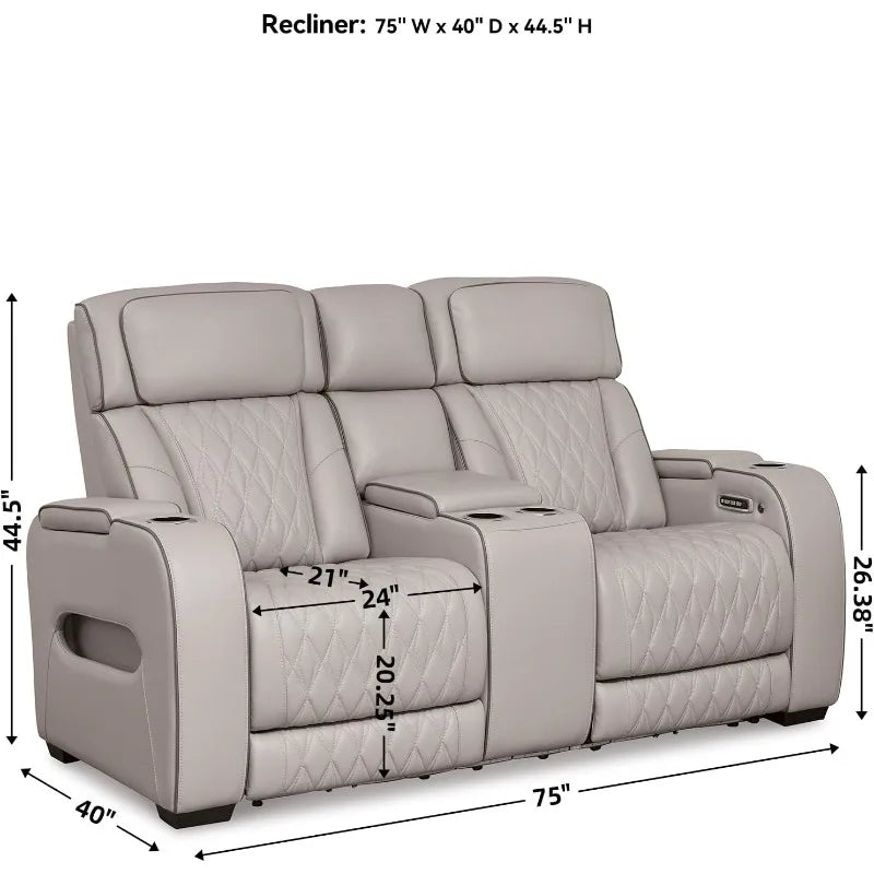 Modern Power Reclining Loveseat with Leather Match, USB Ports and LED Lighting