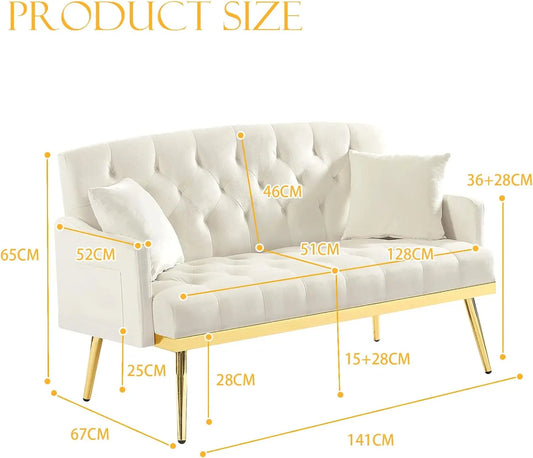 Antetek Upholstered Velvet Loveseat Sofa, Modern Small Couch with Side Pocket and Golden Metal Legs, Tufted Leisure Sofa for