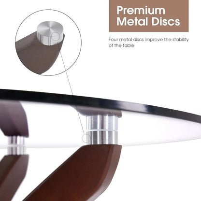 Small Glass Dining Table for 2-4 People,31.5-Inch Round Coffee Table with Solid Wood Legs, Mid-Century Modern Kitchen,Customized