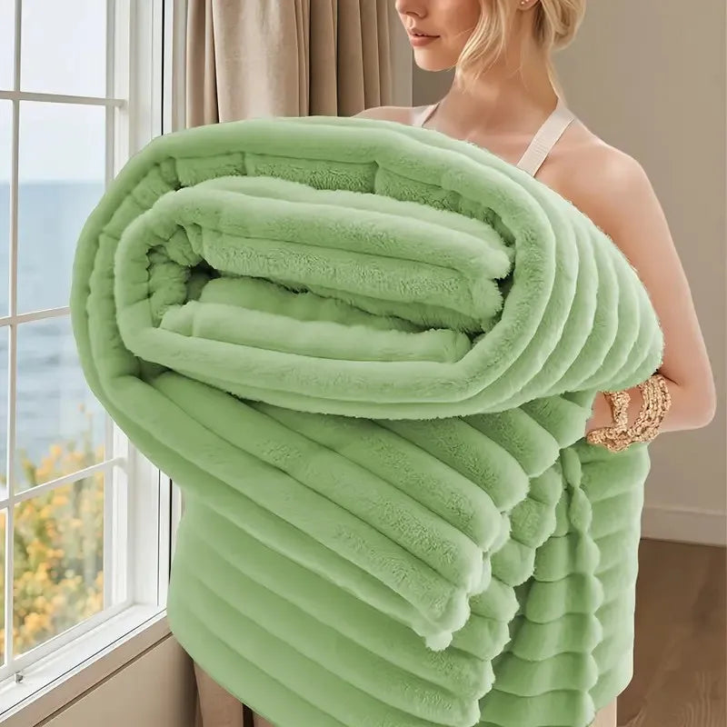 Local warehouse Striped Flannel Fleece BlanketUltra-Soft, Lightweight,Fur Rabbit Blanket 3Lbs,BEST PRICE IN US