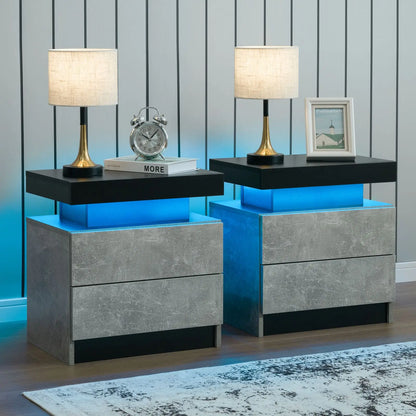 Cubehom Nightstand Set of 2 LED Nightstand with 2 Drawers,Night Stand  with LED Light,Bedside Table with Drawers for Bedroom
