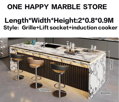 Custom Luxury Stone Kitchen Island - Light Luxury-Style Dining Table & Peninsula Countertop for Western Open-Concept Kitchen