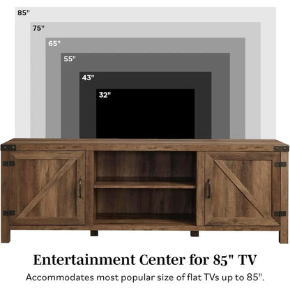 Rustic Oak 70 TV Stand with Double Barn Doors, Fits TVs up to 80, 15.75W x 70H x 24D
