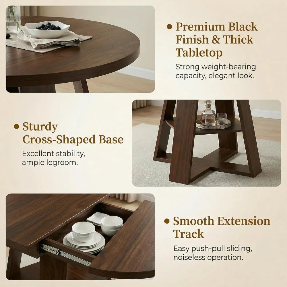 7 Piece Oval Extendable Dining Table Set for 6, 43"-59" Walnut Wood Expanding Kitchen Table with 6 Velvet Tufted, Customized