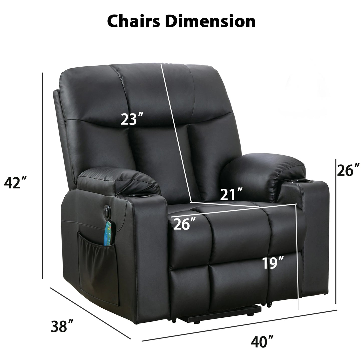 EBELLO 26" Extra Wide Lift Chair with Heat and Massage, Faux Leather Power Lift Recliner Massage Chair with 2 Cup Holders