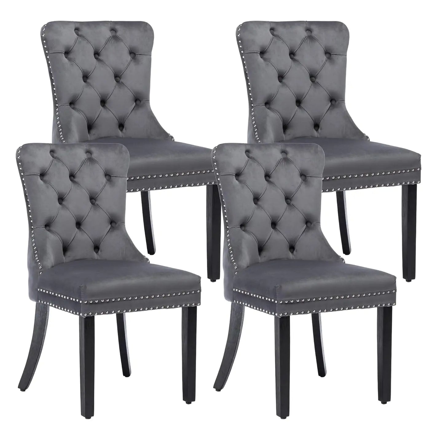 Velvet Dining Chairs Set of 4, Upholstered High-end Tufted Dining Room Chair with Nailhead Back Ring Pull Trim, Customized